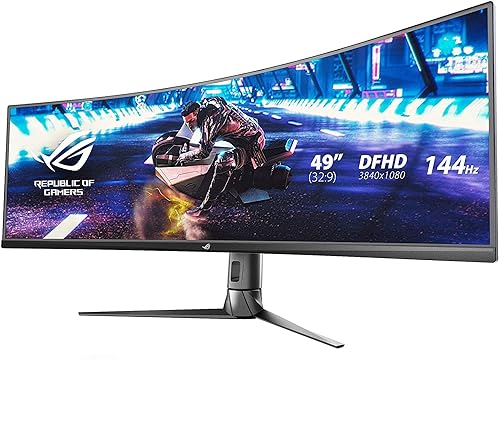 Asus ROG Strix XG49VQ 49 Inch Curved Gaming FreeSync Monitor 144Hz Dual Full HD HDR Eye Care with DP HDMI Black 49" Curved FHD 21:9 144Hz HDR Height Adjust Monitor