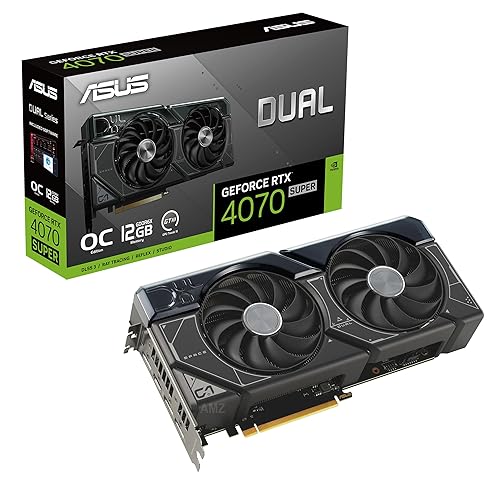 ASUS Dual GeForce RTX™ 4070 Super OC Edition Graphics Card (PCIe 4.0, 12GB GDDR6X, DLSS 3, HDMI 2.1, DisplayPort 1.4a, 2.56-Slot Design, Axial-tech Fan Design, Auto-Extreme Technology, and More)